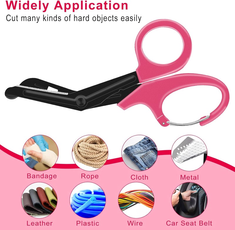 Opoway 2 Pack Trauma Shears for Nurses Bandage Scissors 7.5" Medical Scissors with Carabiner Fluoride Coated Non-Stick Blades Patented Stainless Steel Medical Shears for Doctors Nursing Students (Pink) - Image 3